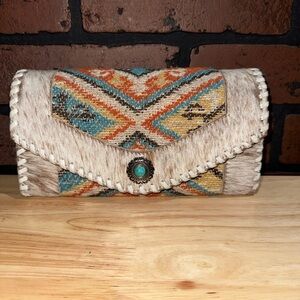 Orange and Blue Buckstitched Cowhide Wallet